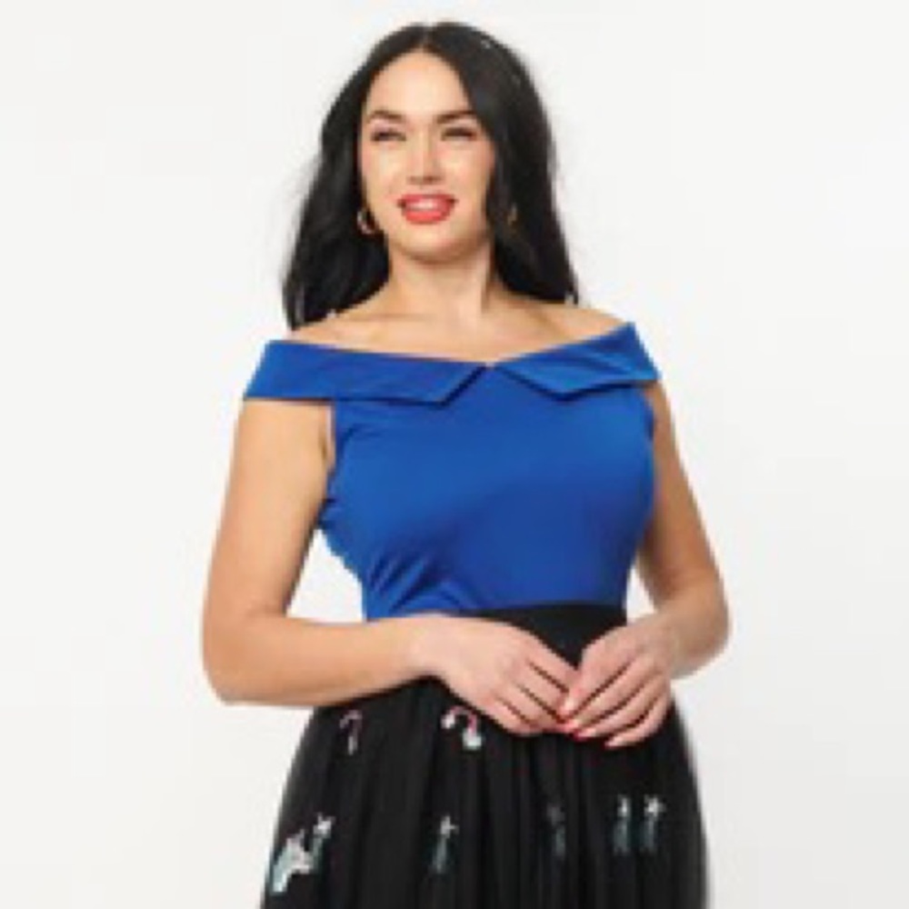 Unique Vintage Blue “Maraschino” Top NWOT